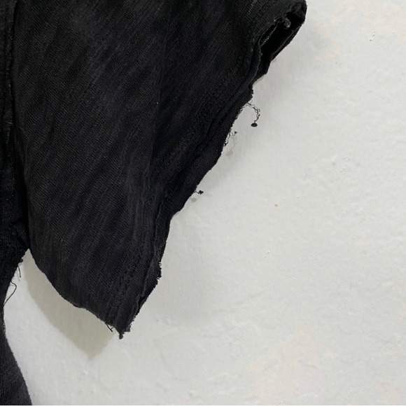 Free People Women’s S Black Semi Sheer Distressed Deep V Neck Oversized T Shirt - Picture 7 of 9